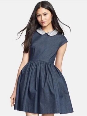 Kate Spade navy blue Kimberly rhinestone Peter Pan collar Dress size 6